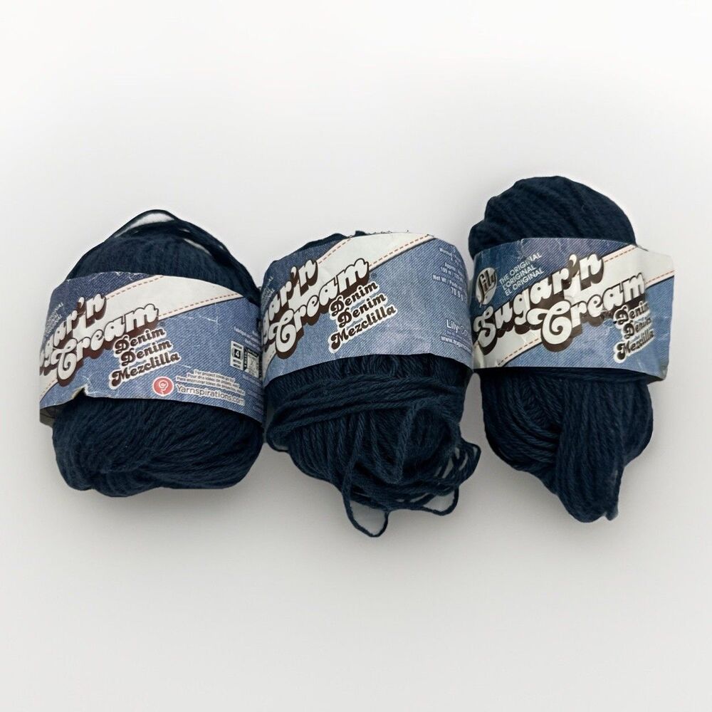 Lot of 3 The Original Sugar & Cream Yarn Blue Denim Indigo Cotton